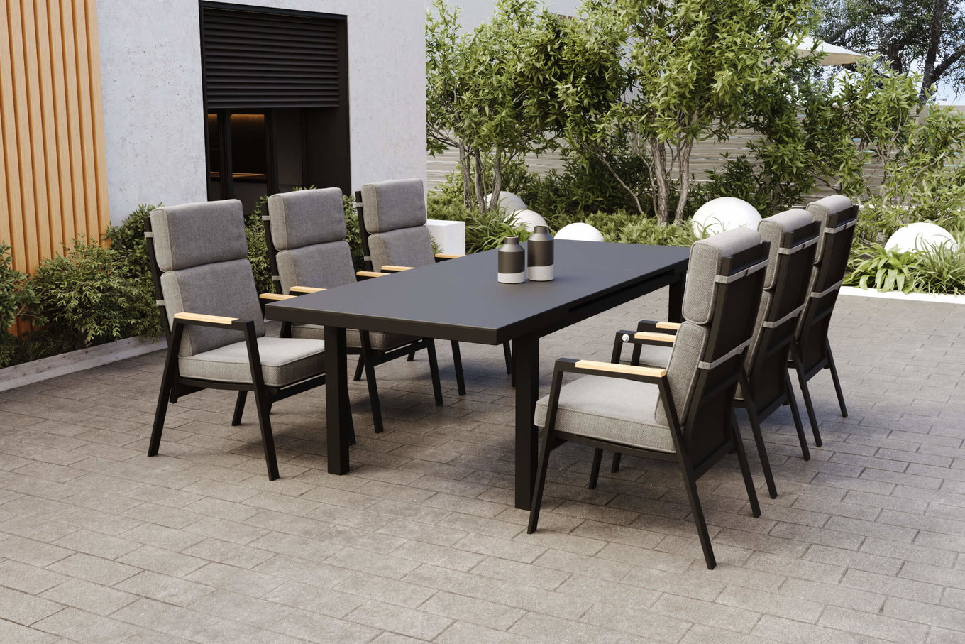 OUTFLEXX Essgruppe | 6 Sessel | Teak Armlehne